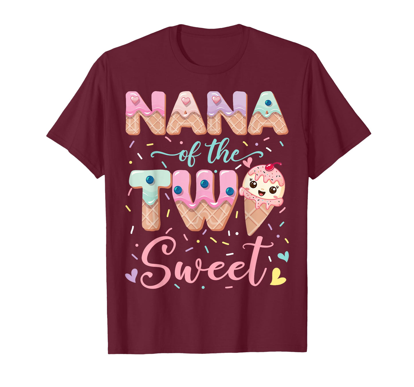 Nana Of The Two Sweet Ice Cream Lover 2Nd Birthday Girl T-Shirt