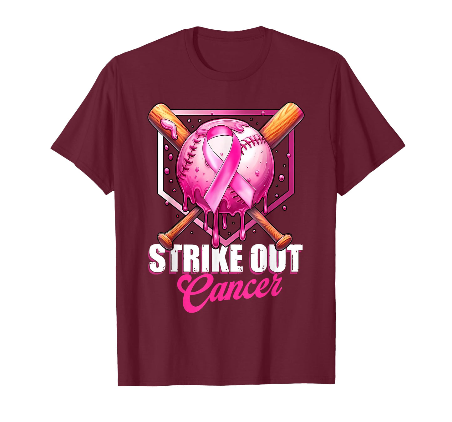 Strike Out Home Plate Baseball Ice Cream Drip Breast Cancer T-Shirt