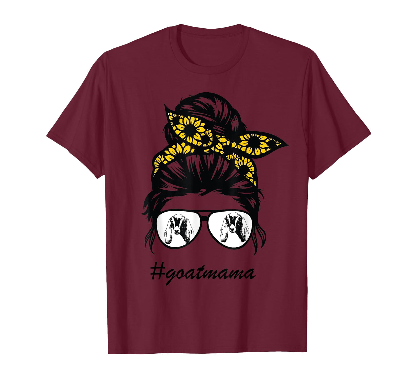 nubians goat mama messy hair bun sunflower mother day 2021 T-Shirt