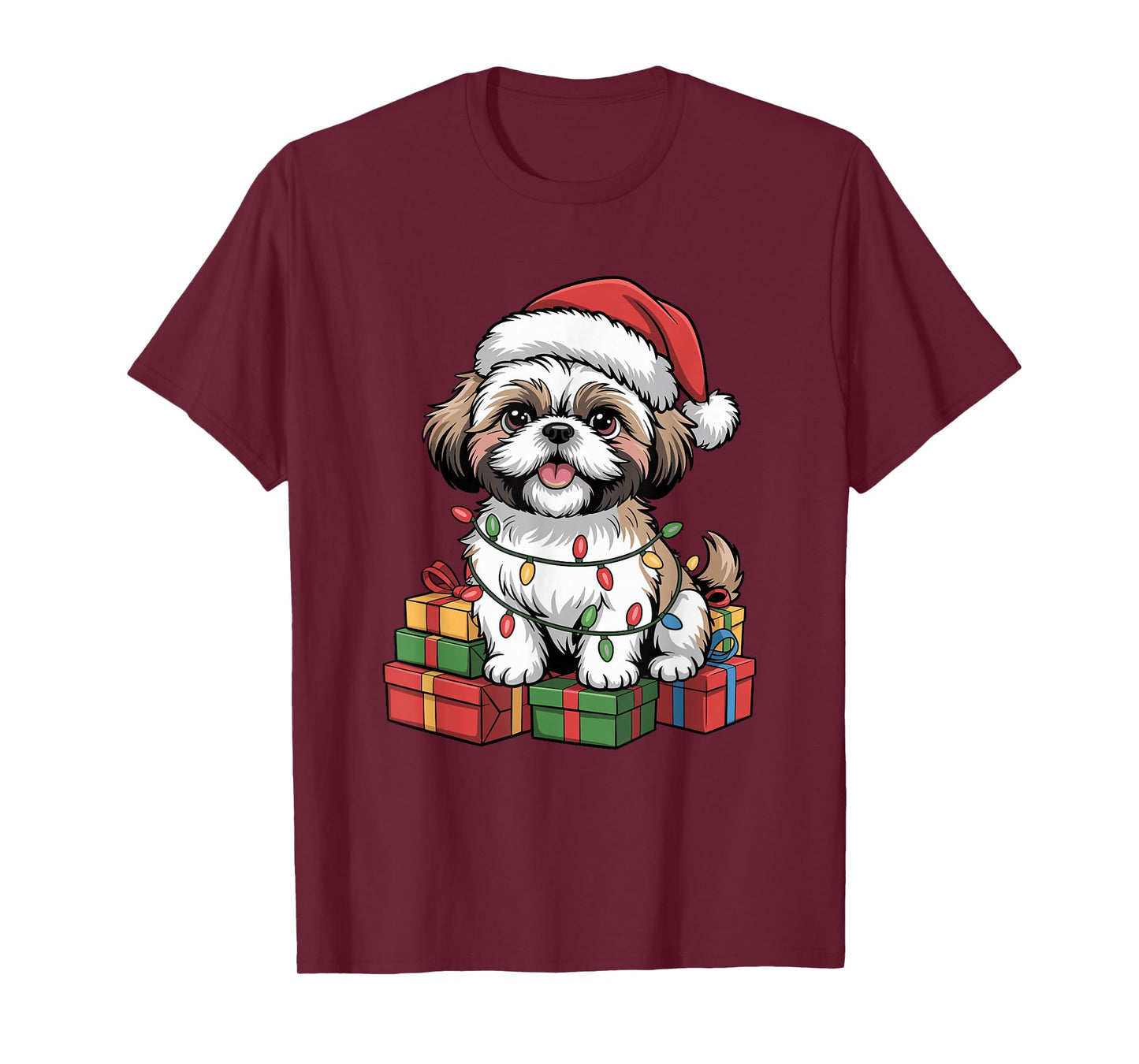 Cute Shih Tzu Santa Hat Christmas Xmas Dog Lovers Holiday T-Shirt