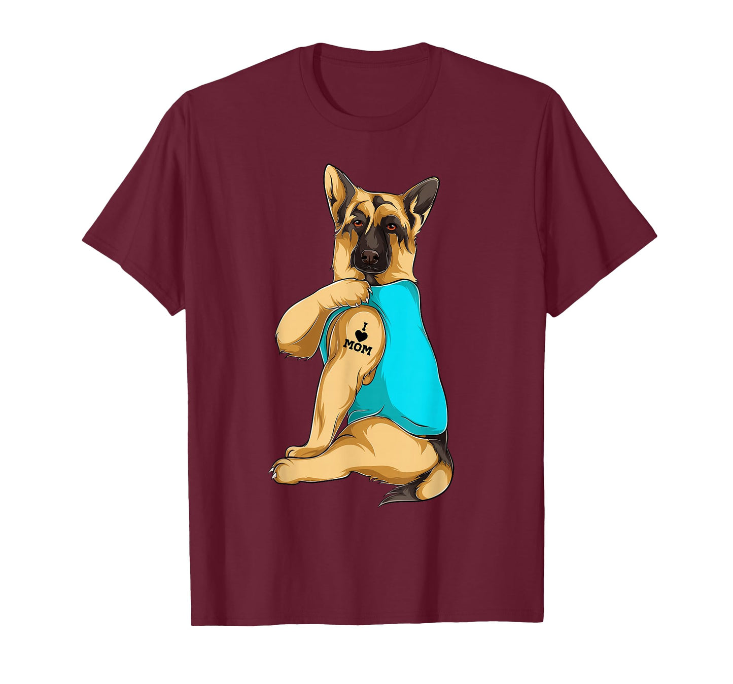 German Shepherd I Love Mom Tattoo Apparel Dog Mom Gift Women T-Shirt