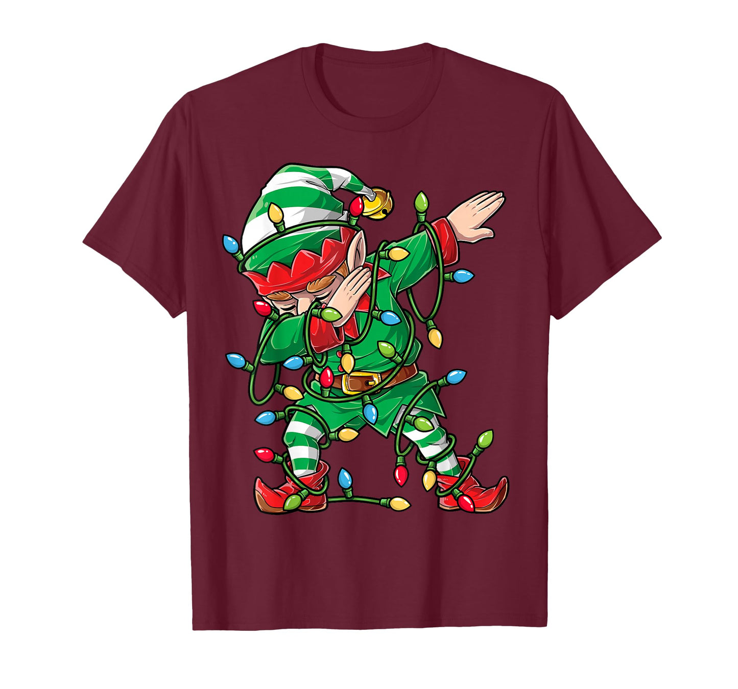 Dabbing Elf Christmas Tree Lights Xmas Family Matching Boys T-Shirt