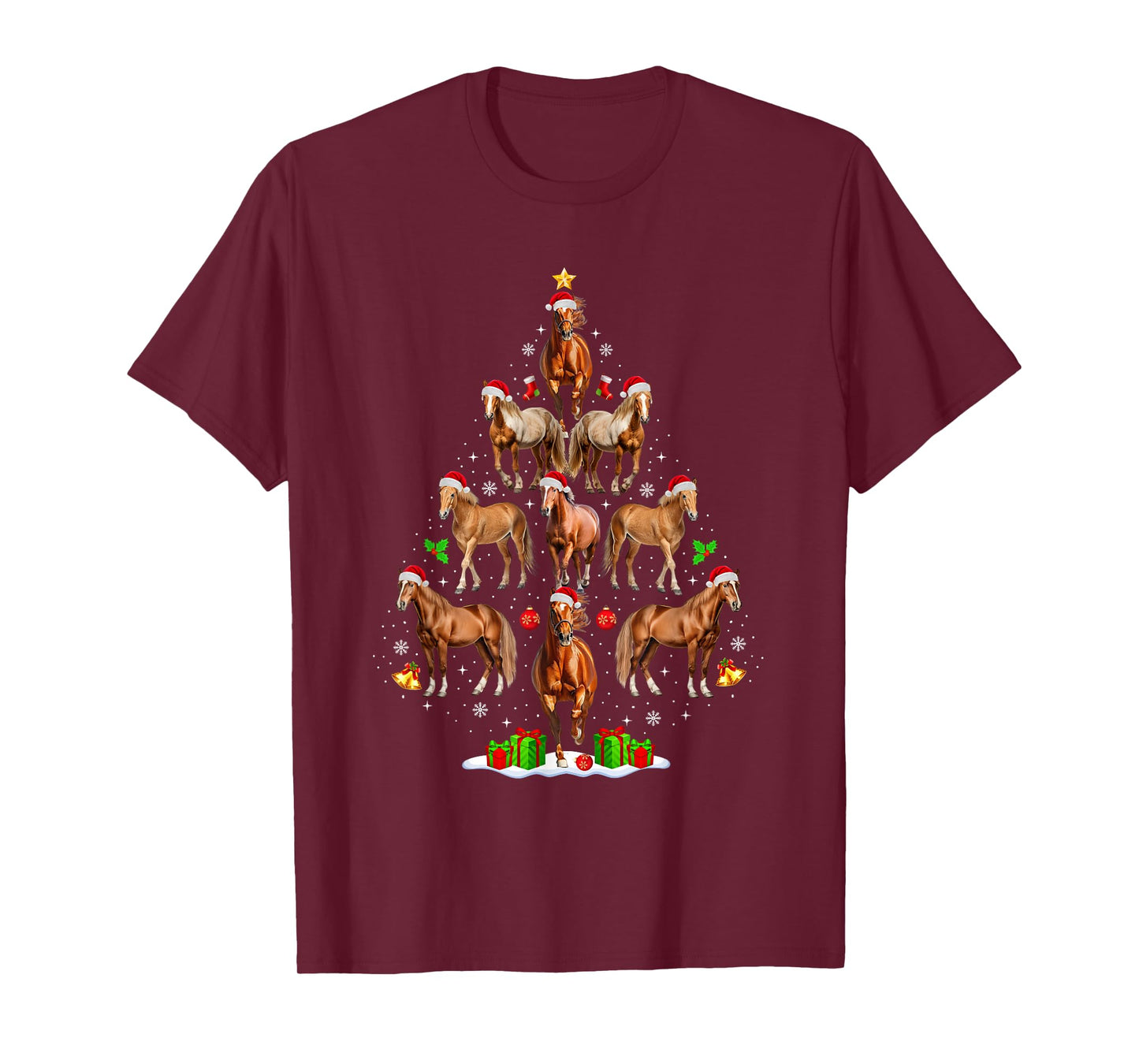 Horse Christmas Tree Lights Funny Xmas Santa Horse Lover T-Shirt