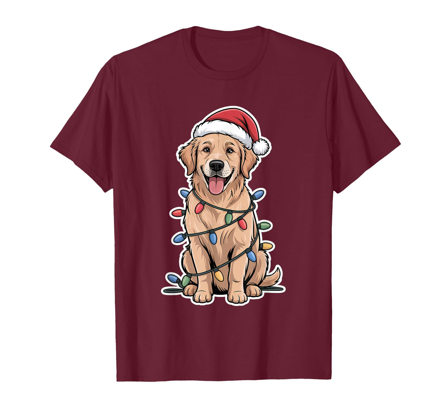 Golden Retriever Wrapped in Christmas Lights T-Shirt