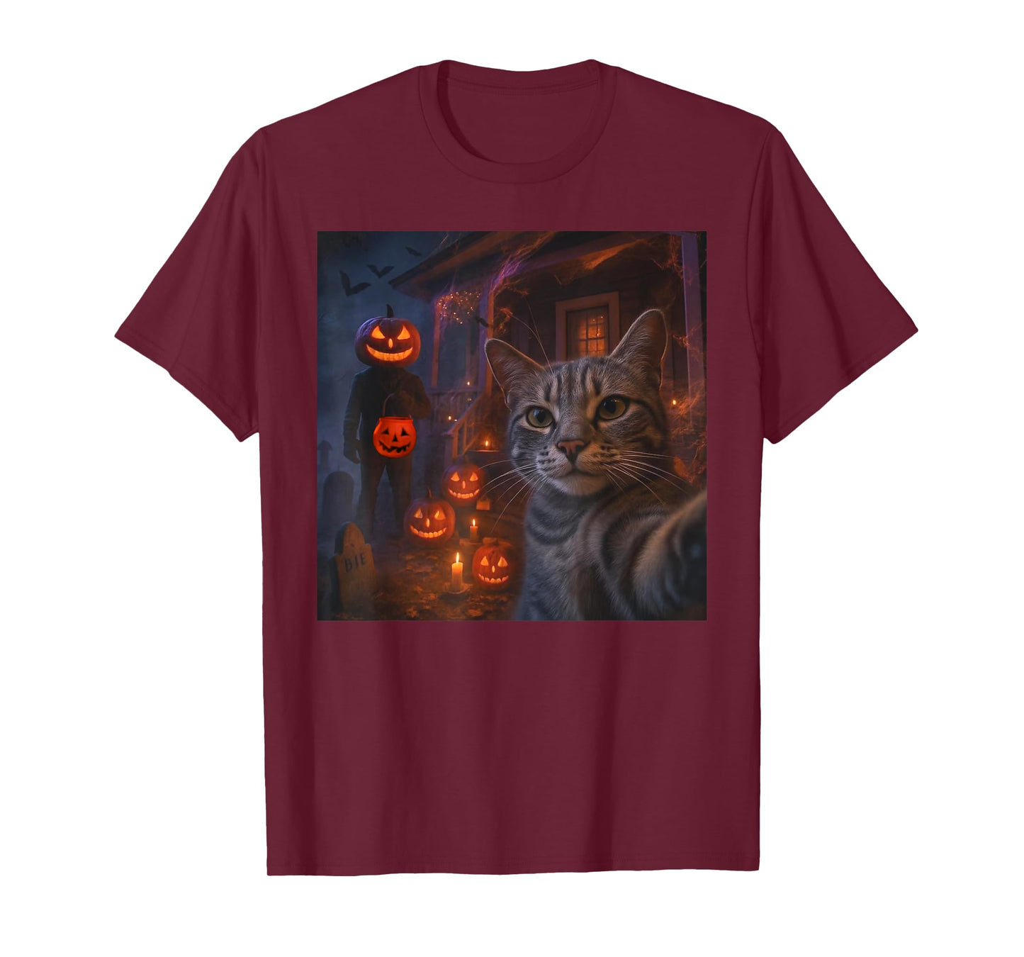 Funny Cat Selfie with Jack O’ Lantern Halloween T-Shirt