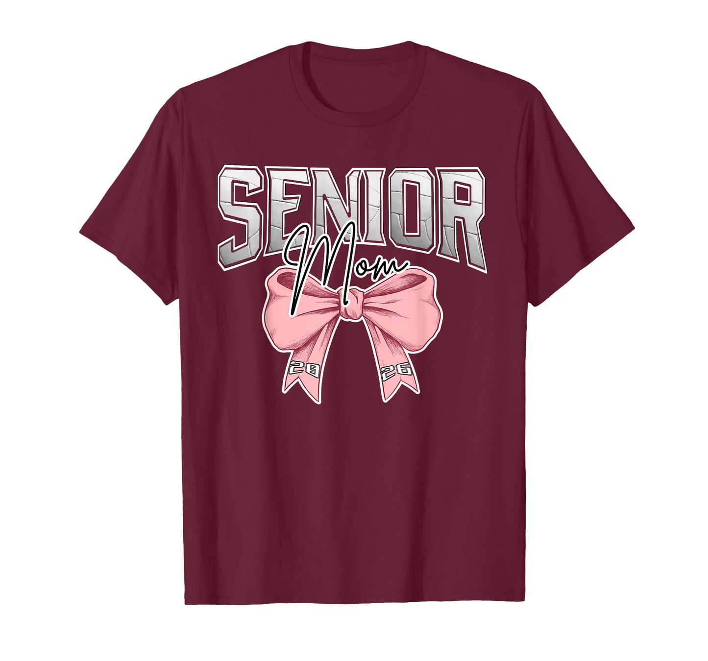 Volleyball Senior Mom Class of 2026 Pink Out Coquette Bow T-Shirt