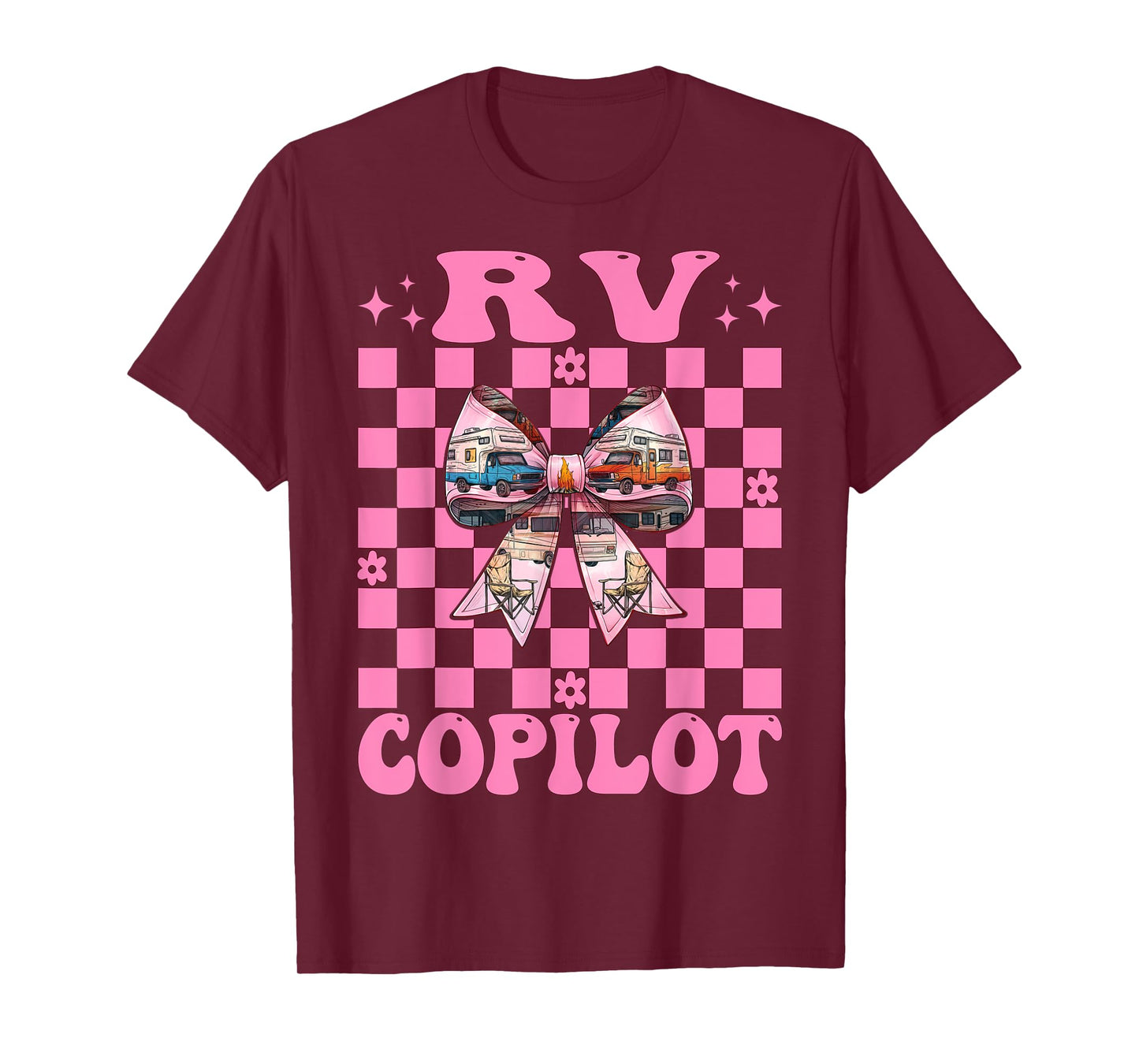RV Copilot RV Camping Camper Motorhome Girl Mom Coquette Bow T-Shirt