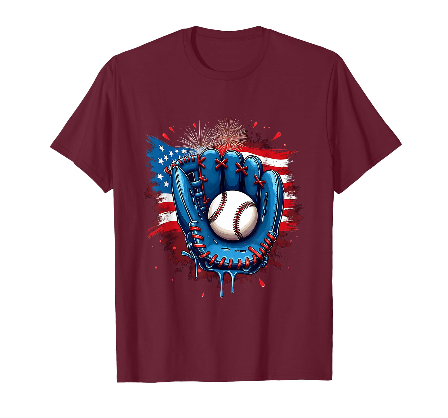 Baseball Glove USA Flag Drip Style 4th of July Game Vibes T-Shirt