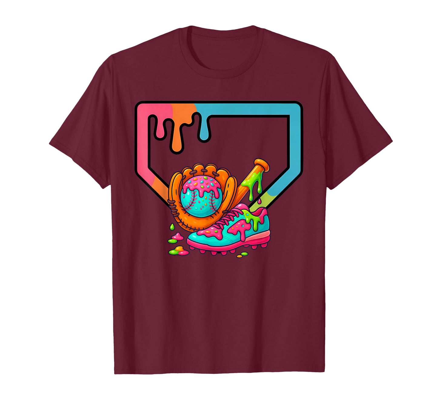 Baseball Home Plate Dripping Ice Cream Drip Youth Boys T-Shirt
