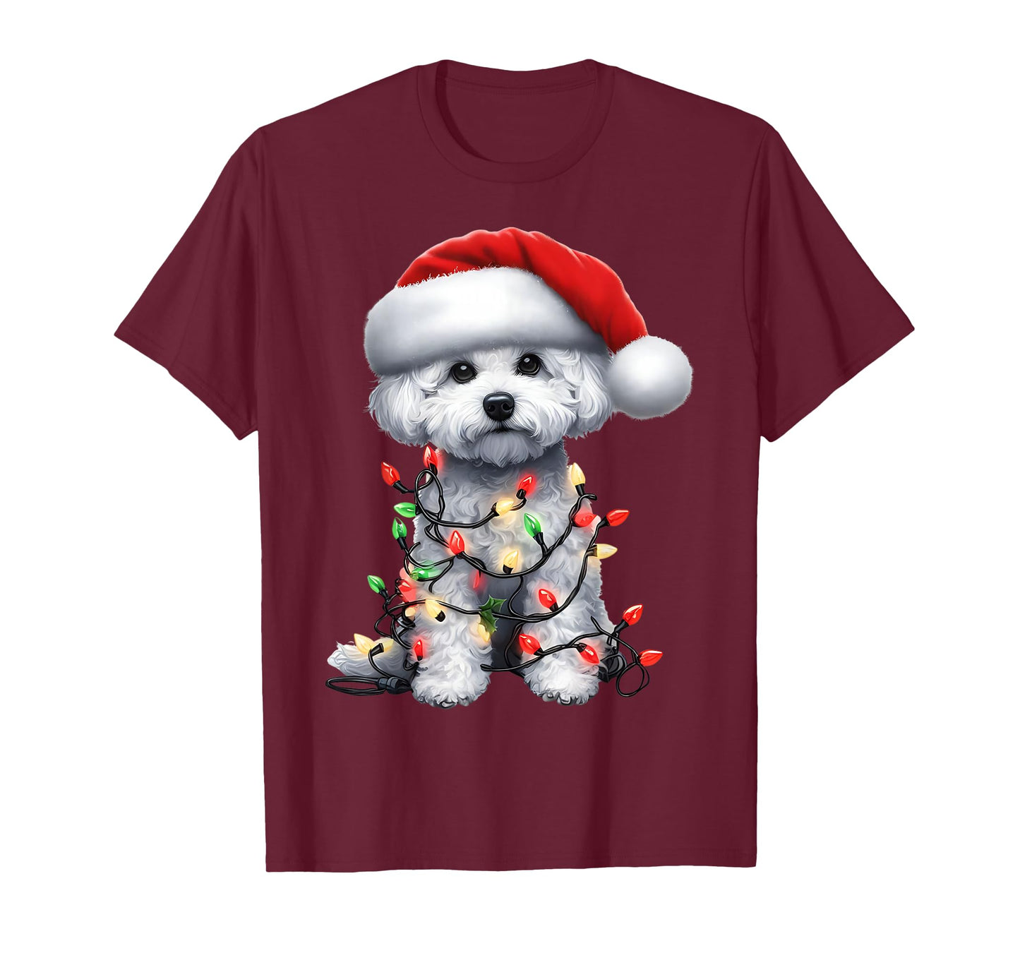 Bichon Frise Dog Christmas Lights Santa Hat Dog Lover T-Shirt