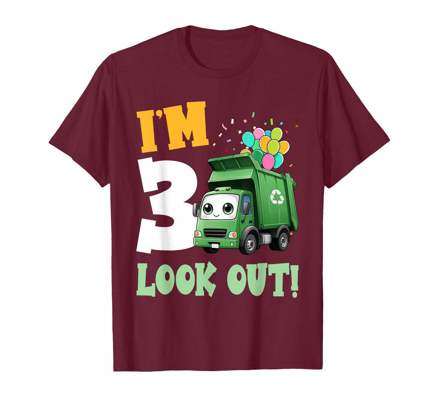 3rd Birthday I'm 3 Look Out Garbage Truck Bday Boys Kids T-Shirt