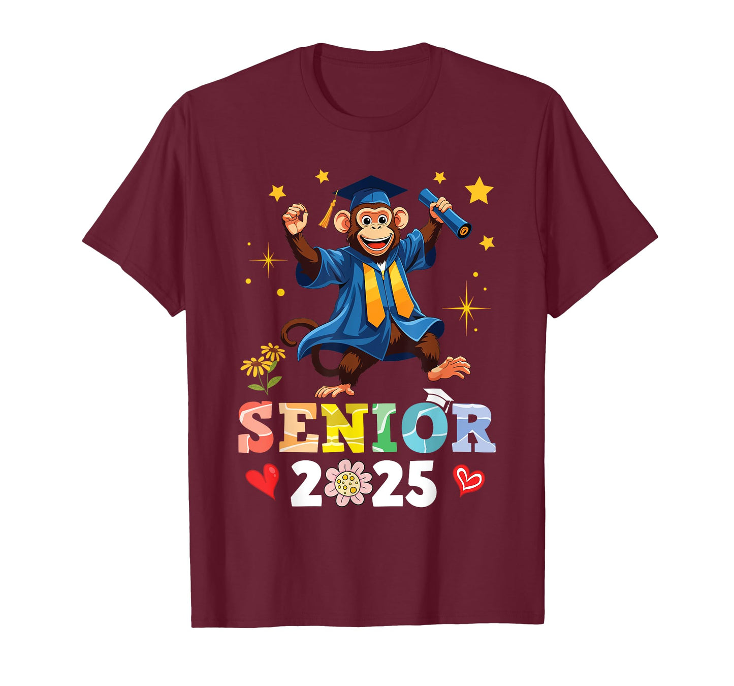 Cute Monkey Senior 2025 Graduation School College University T-Shirt