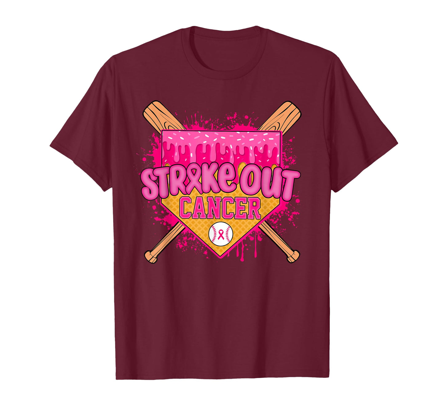 Strike Out Breast Cancer Warrior Baseball Drip Home Plate T-Shirt