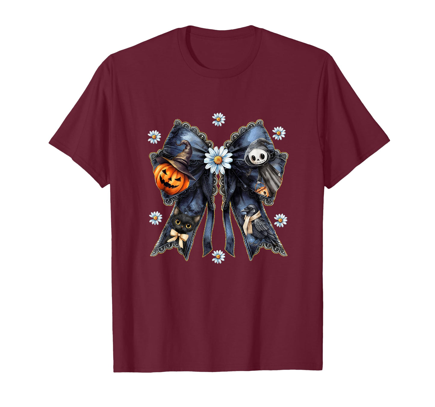 Coquette Halloween Bow,Cute Spooky Skeleton,Pumpkin Daisy Co T-Shirt