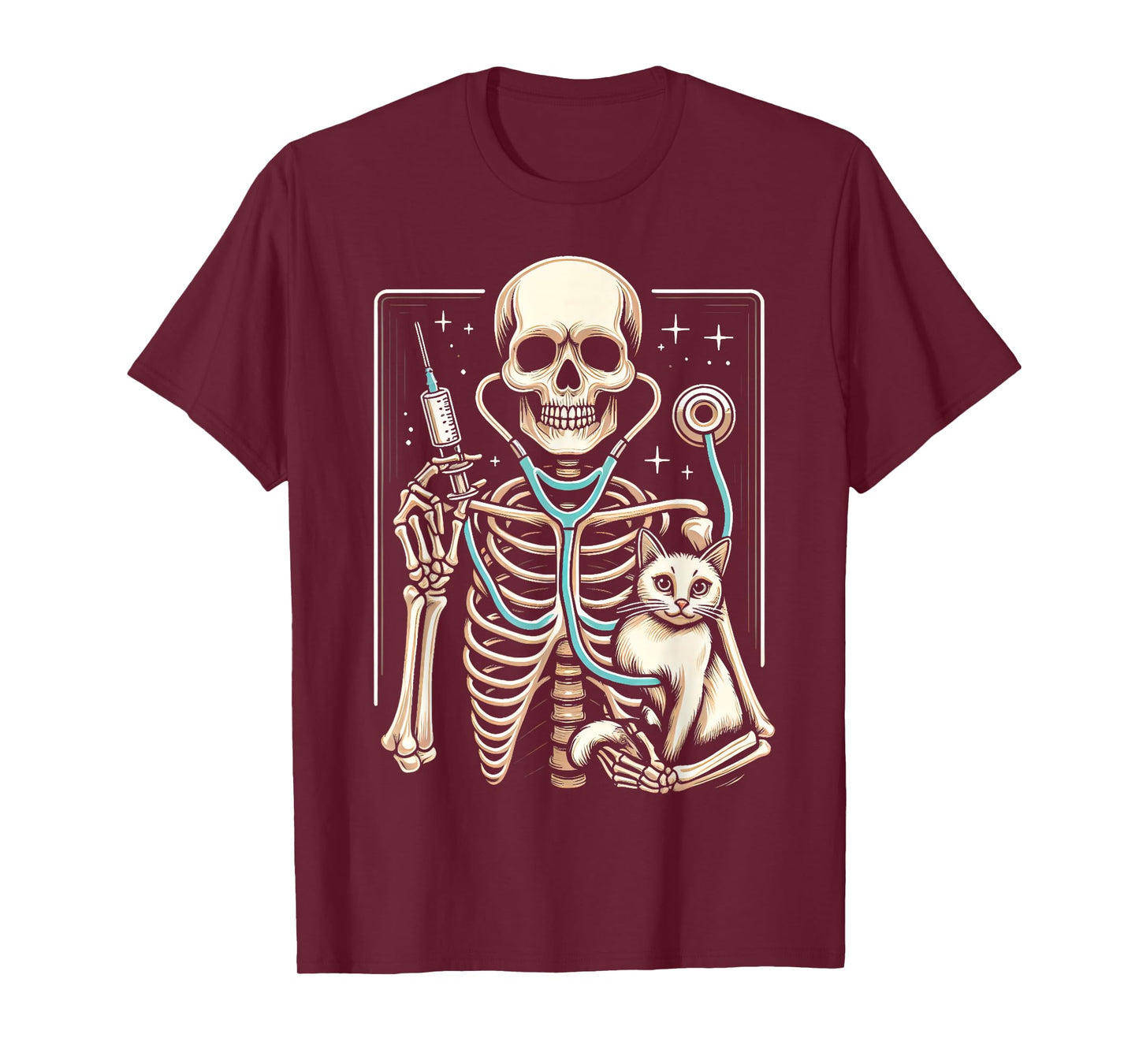 Skeleton Hug Cat Vet Tech Veterinarian Veterinary Halloween T-Shirt