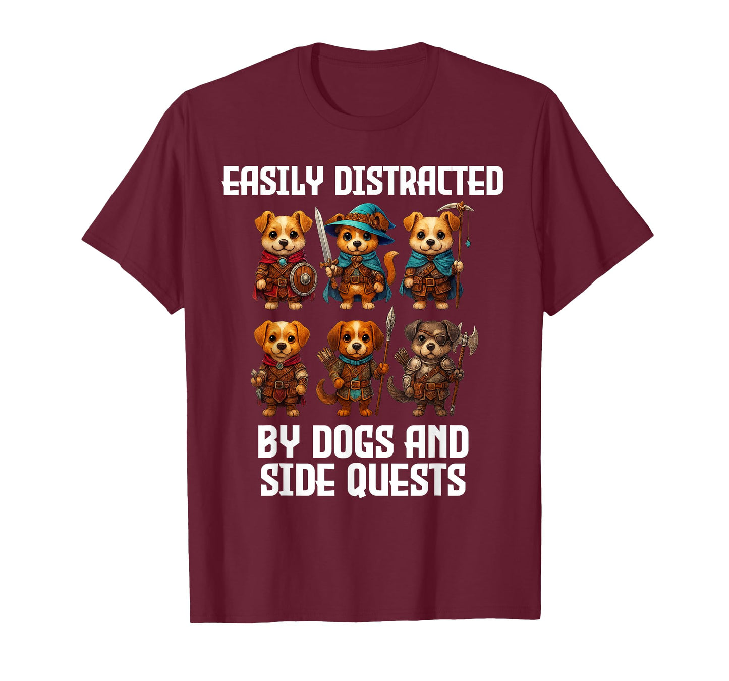 Easily Distracted by Dogs and Side Quests Funny Gamer T-Shirt
