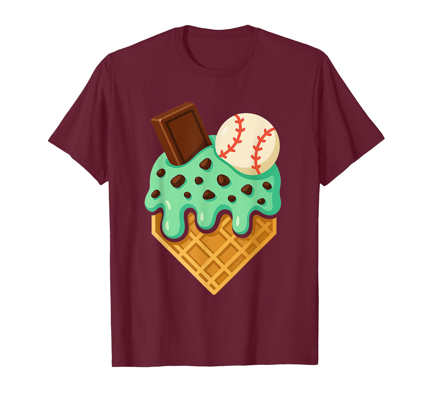 Chocolate Mint Ice Cream Dripping Baseball Home Plate Sports T-Shirt