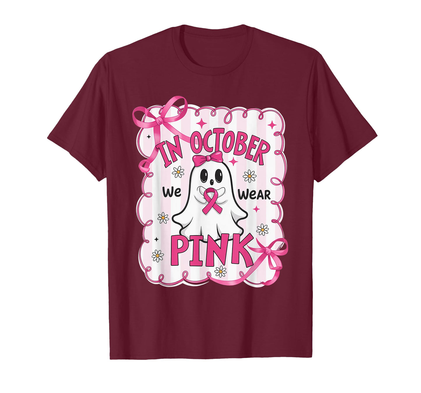 October We Wear Pink Ghost Breast Cancer Awareness Halloween T-Shirt