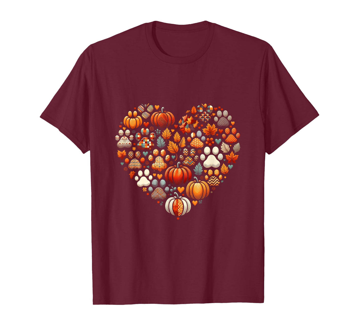 Cute Dog Cat Paw Print Pumpkin Autumn Leaf Fall Thanksgiving T-Shirt