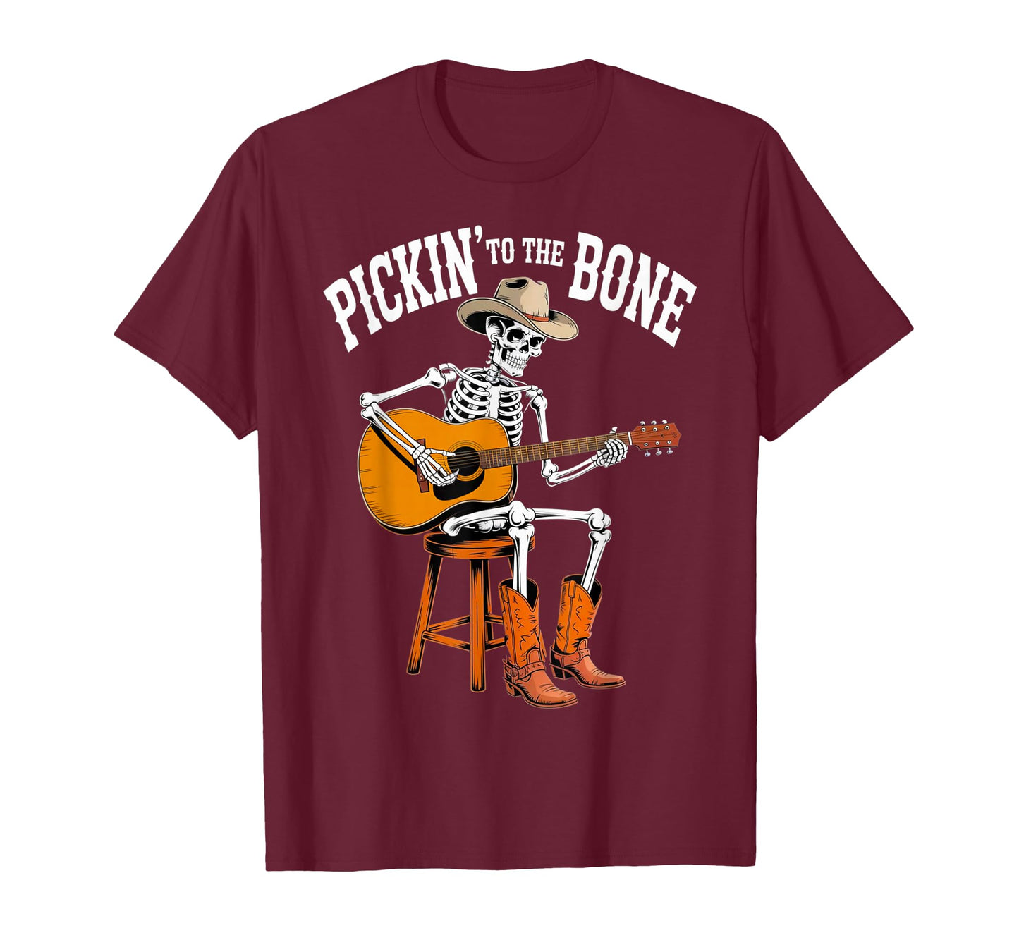 Funny Skeleton Cowboy Playing Guitar Halloween Country Music T-Shirt