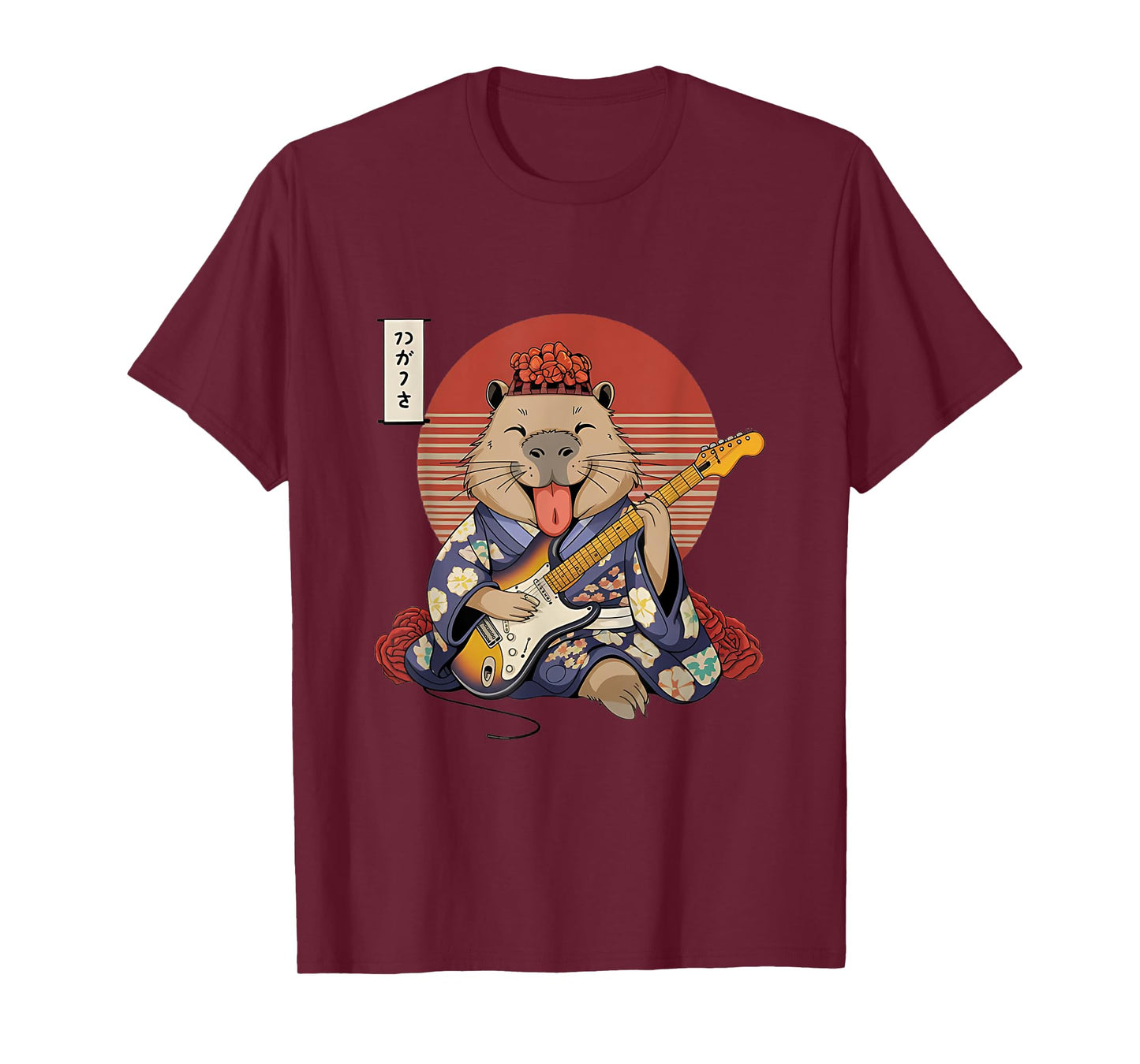 Japanese Samurai Capybara Guitar Kawaii Kimono Manga T-Shirt