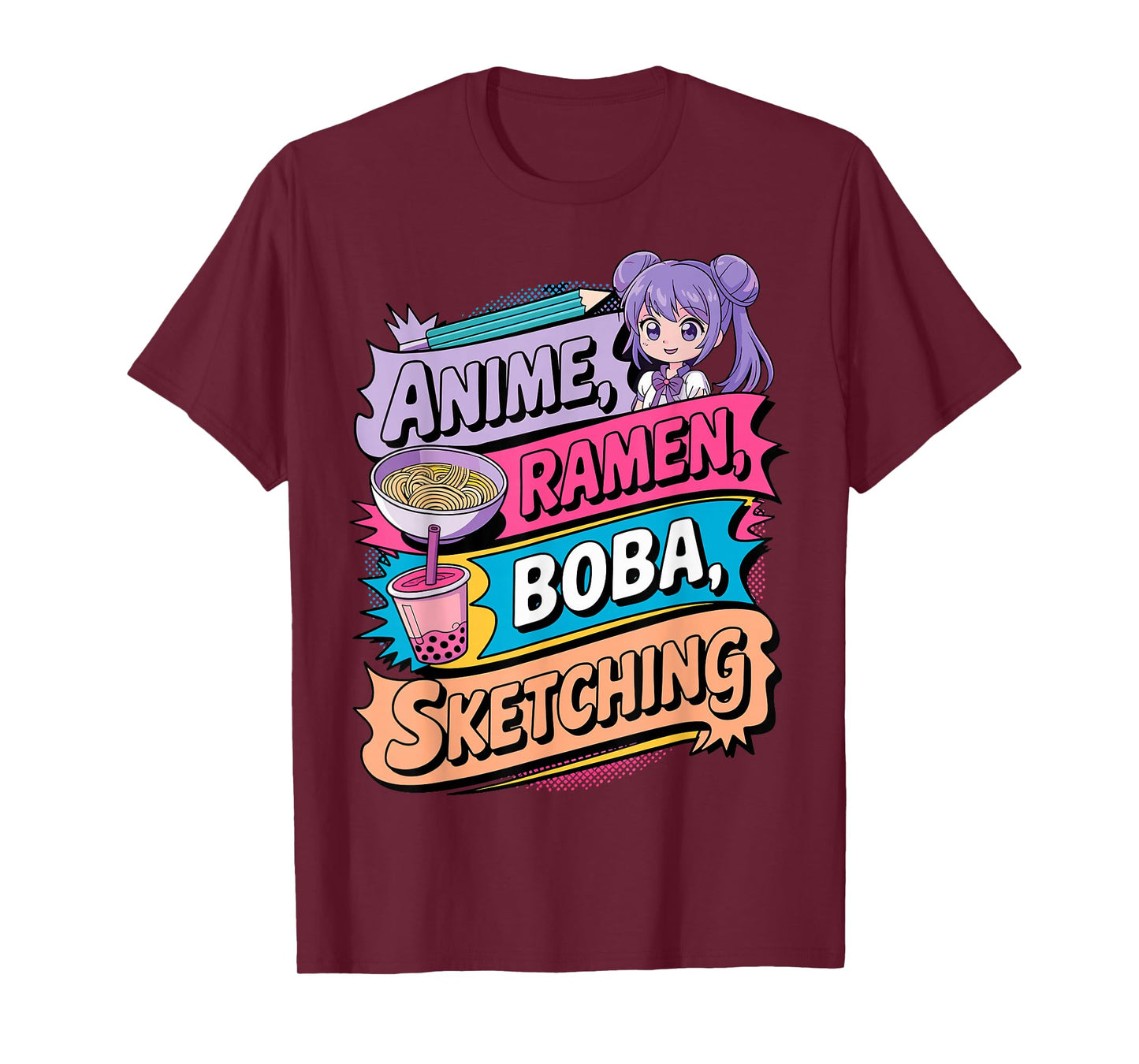 Anime Ramen Boba & Sketching Funny Noodle Japanese Kawaii T-Shirt