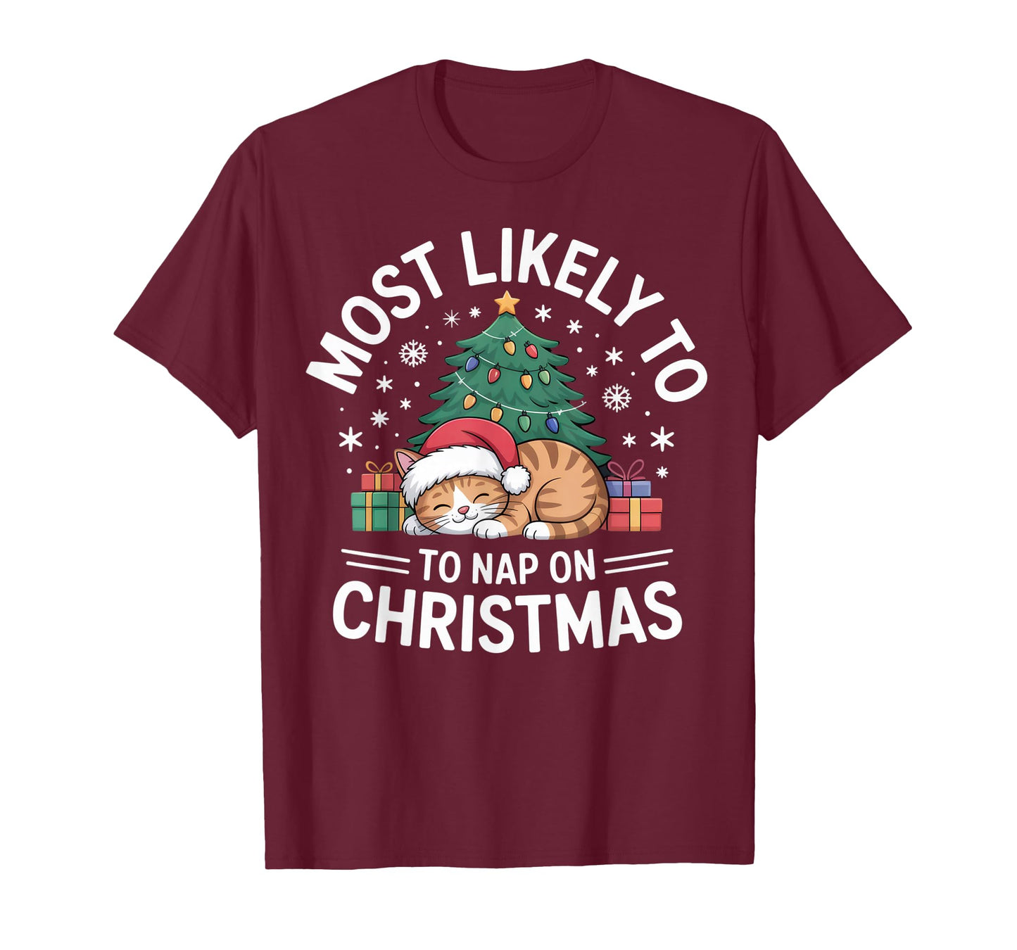 Most Likely to Nap on Christmas Funny Cat Lovers Holiday T-Shirt