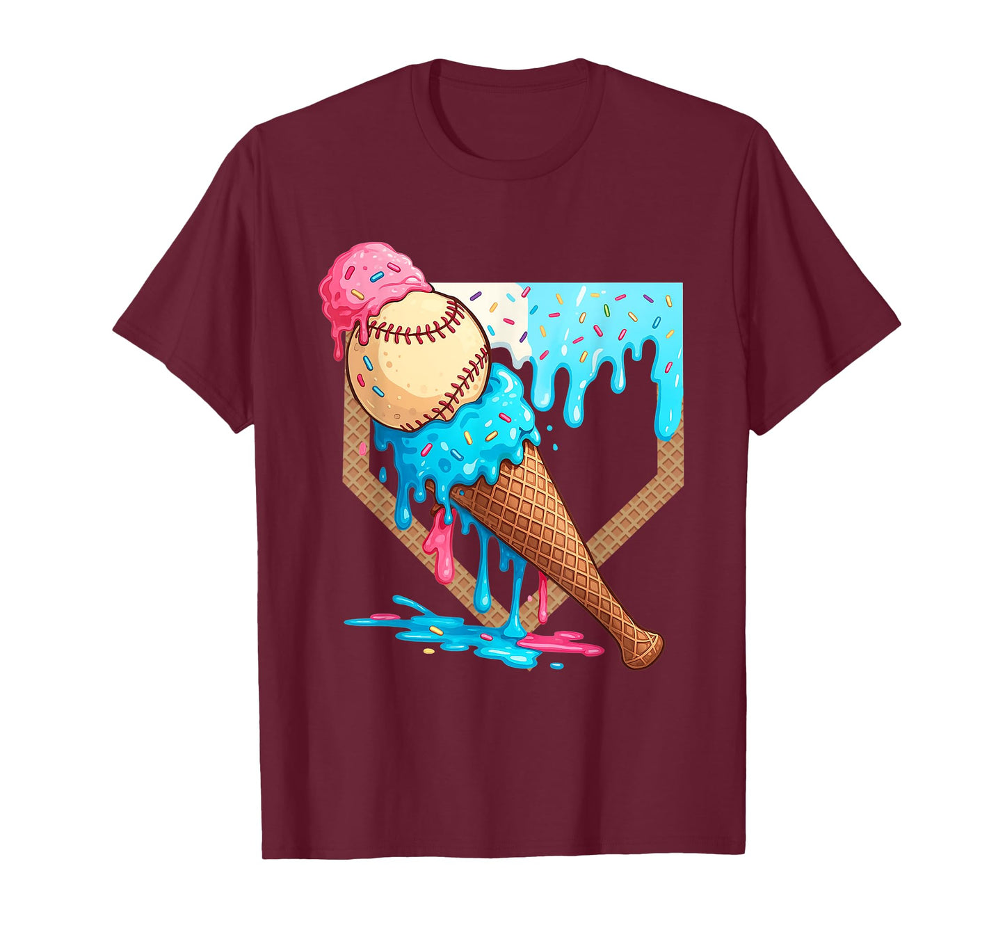 Ice-Cream Drip Baseball Boys Game Day Home Plate Dripping T-Shirt