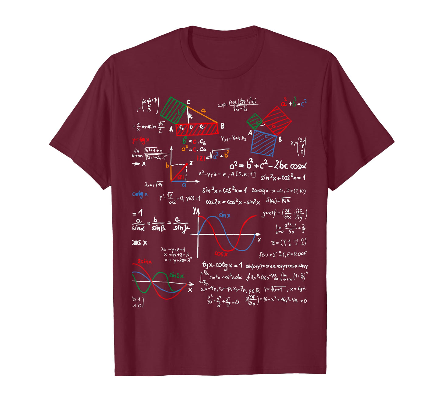 Math T-Shirt Teacher Formulas Cheat Sheet Cool Geek Nerd Tee T-Shirt for Men Women Kids