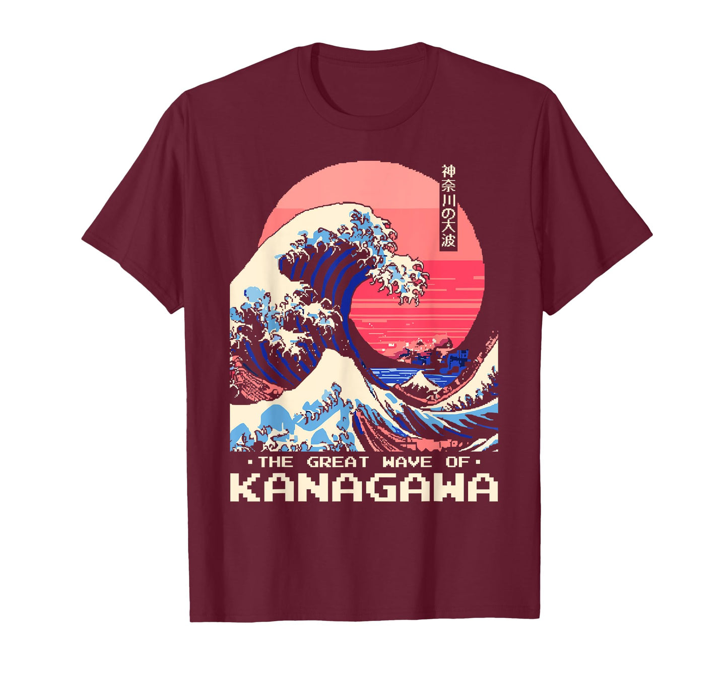 The Great Wave Kanagawa Retro 8-Bit Pixel Art Japanese T-Shirt
