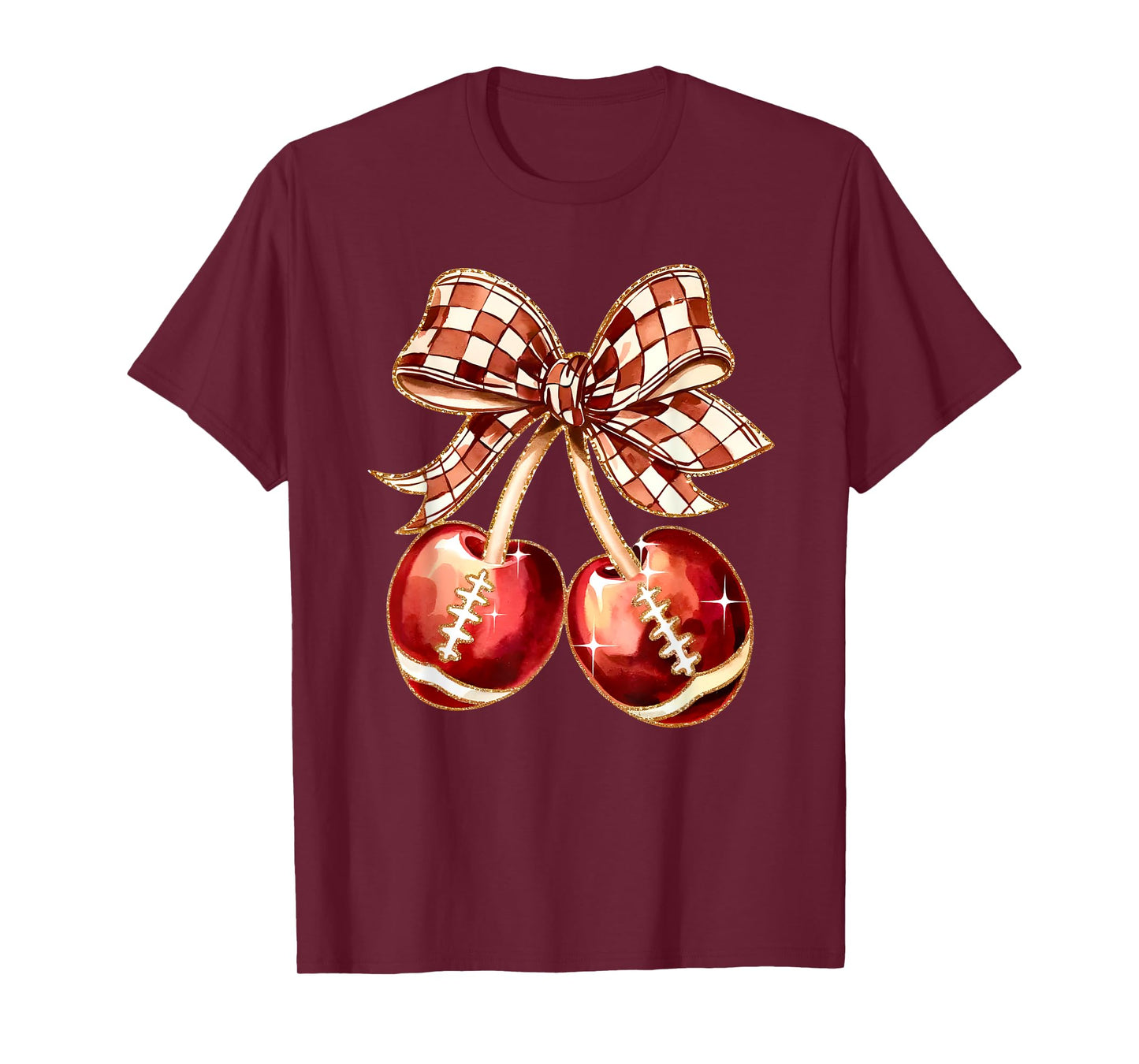 Coquette Bow Cherries Football Mom Game Day Women Girls Kids T-Shirt