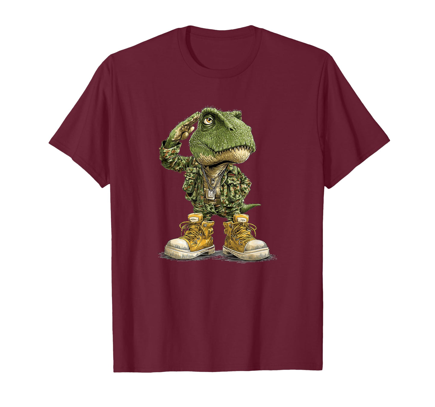 Saluting Military Dinosaur Look T-Shirt