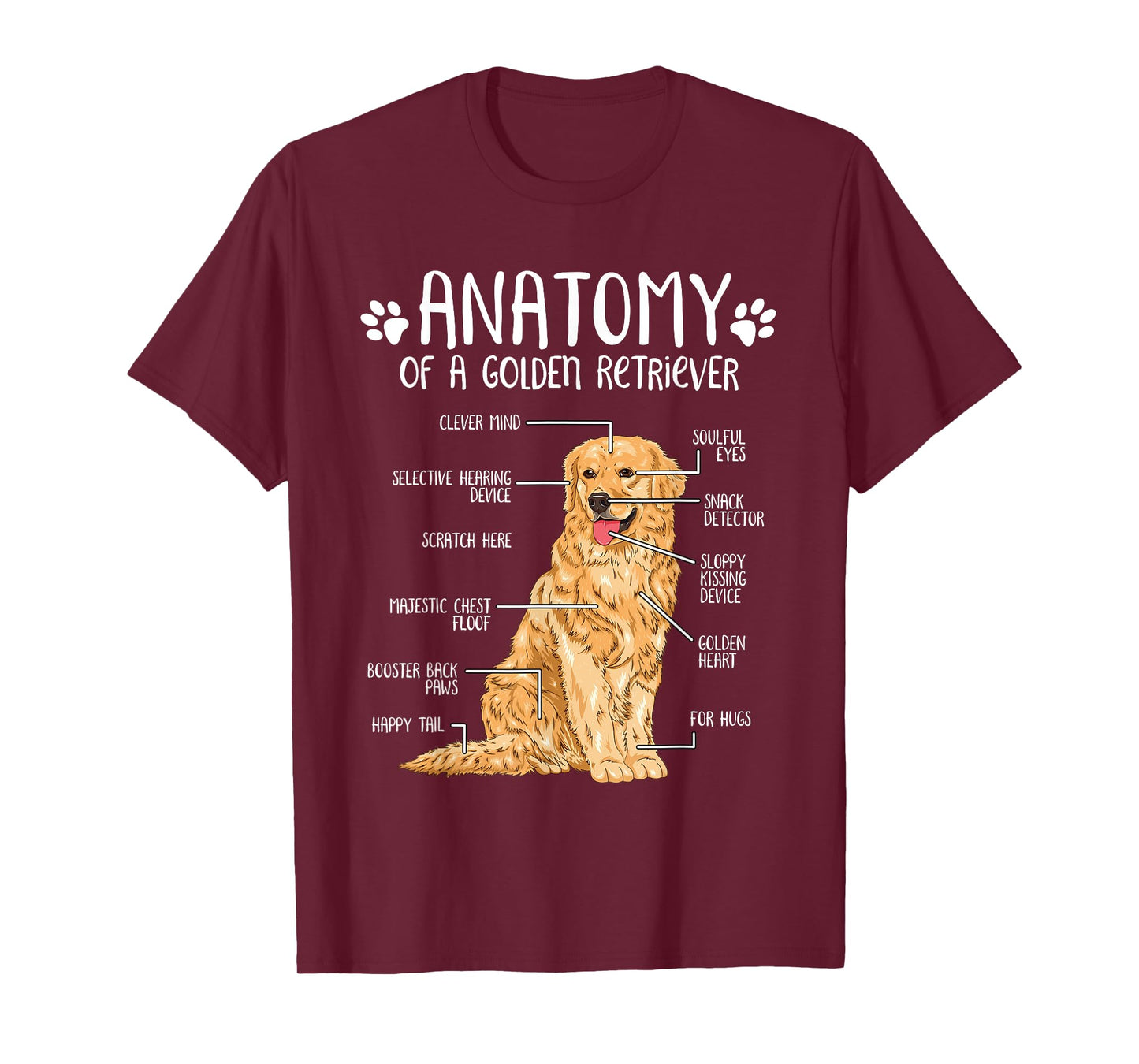 Funny Anatomy Golden Retriever Dog Lover Men Women Girls Kids T-Shirt