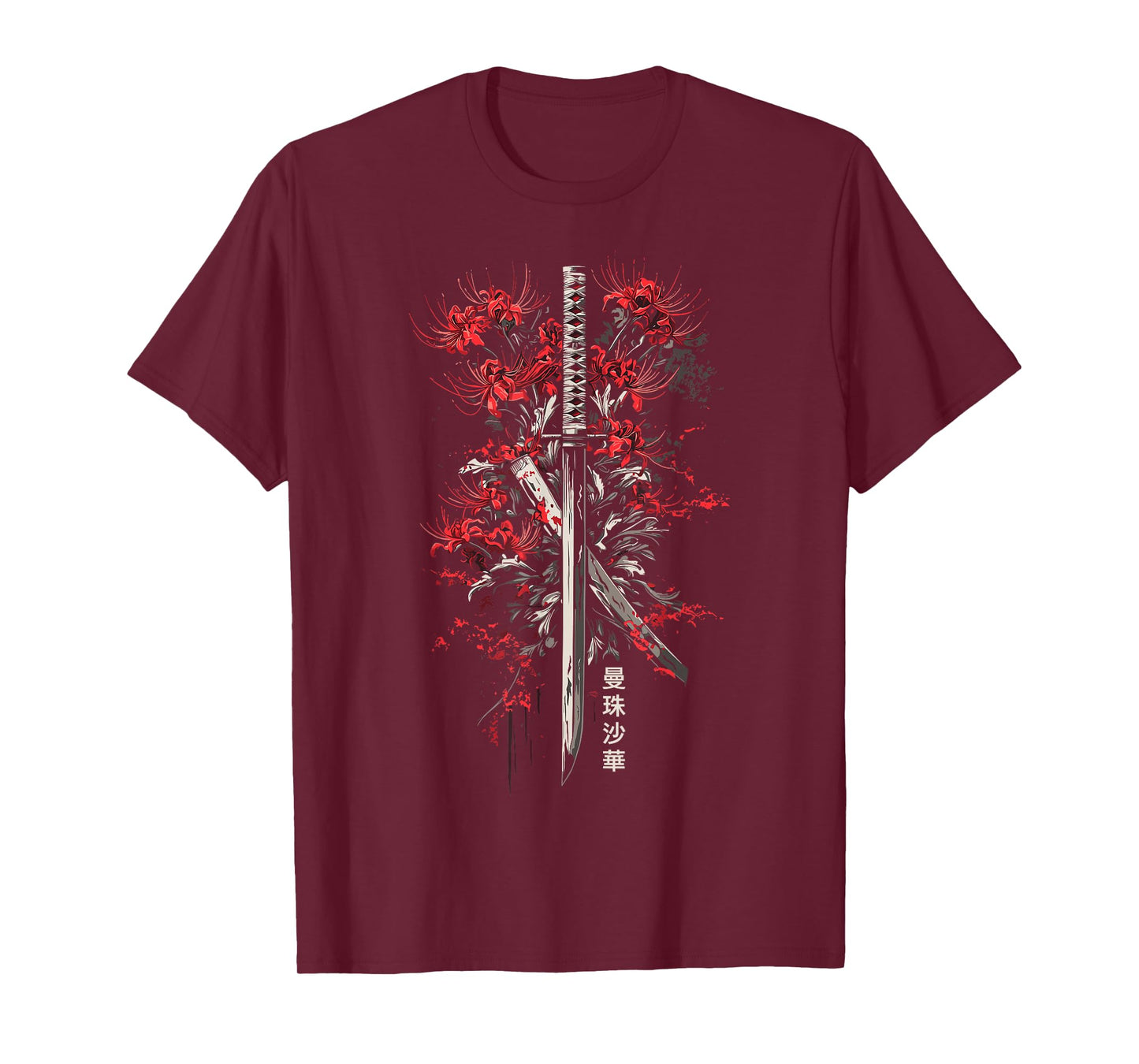Red Spider Lily Flower Samurai Katana Japanese Anime Otaku T-Shirt