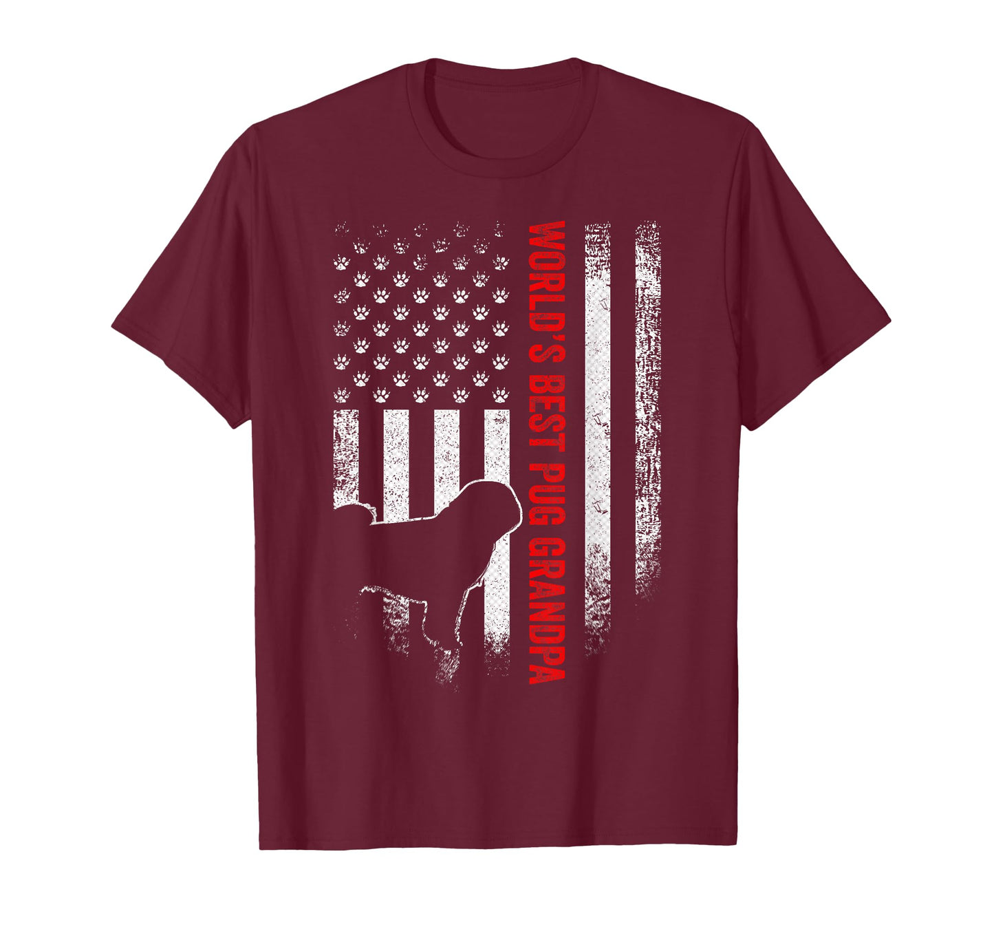 Vintage American Flag World's Best Pug Pugdog Grandpa Funny Women Men T-Shirt