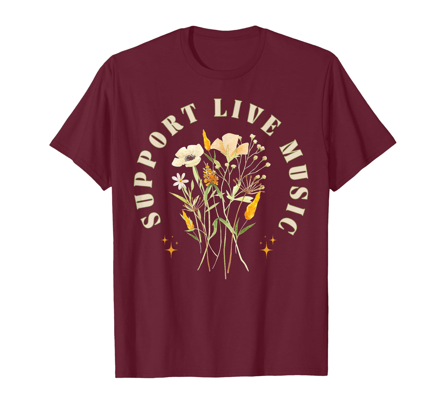 Support Live Music Floral Music Teacher Musician Band Lover T-Shirt