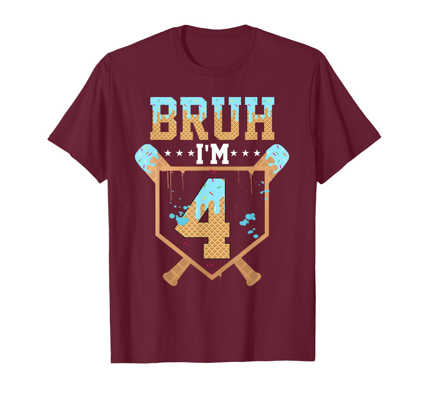 Bruh 4th Birthday Boy Baseball Ice Cream Drip 4 Year Old Boy T-Shirt