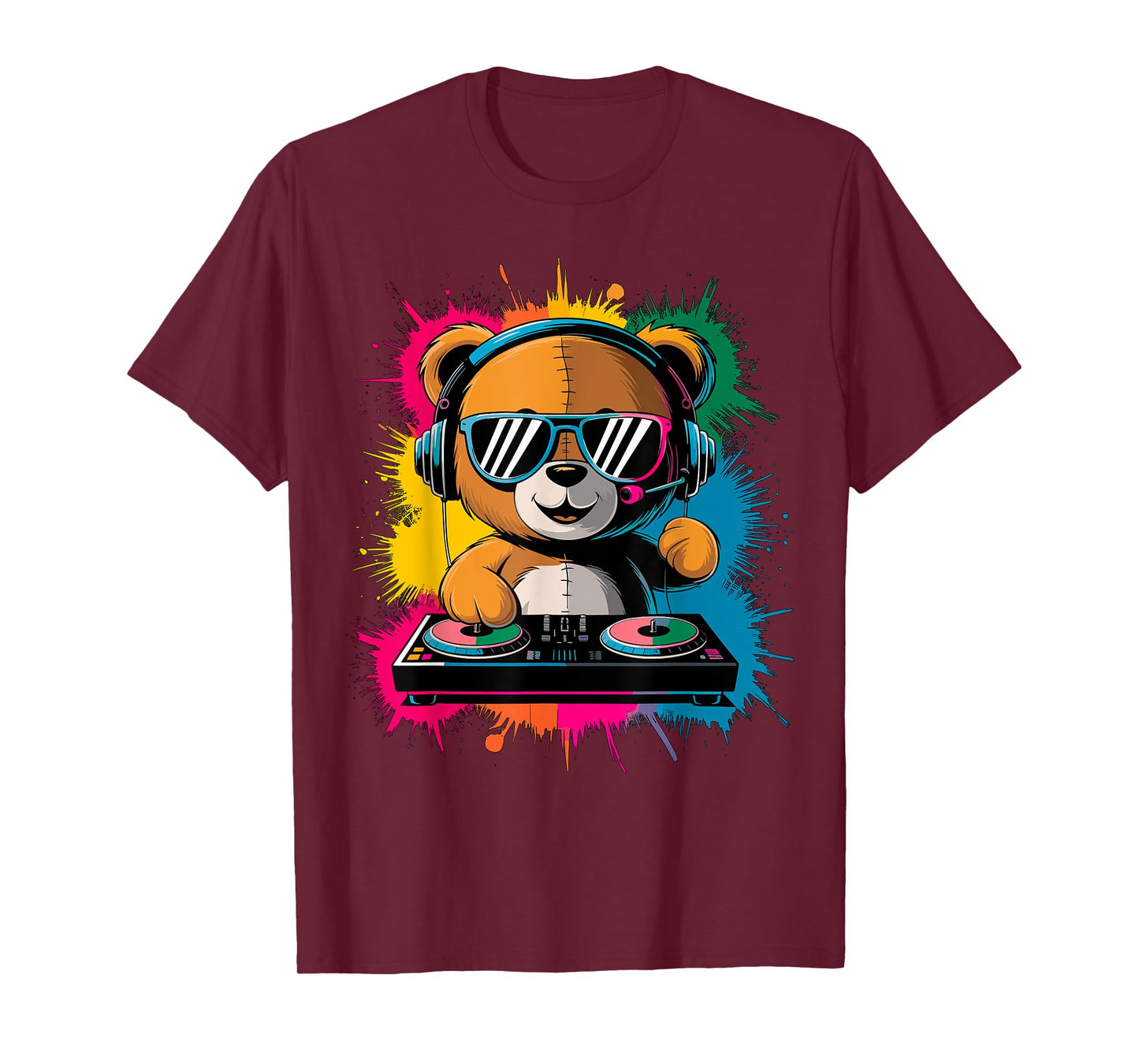 Magical and Funny DJ Gifts Colorful DJ Teddy Bear T-Shirt, Children's Unisex, Black, Small, Short Sleeve, Cotton Blend, Cartoon, Classic Fit, Imported