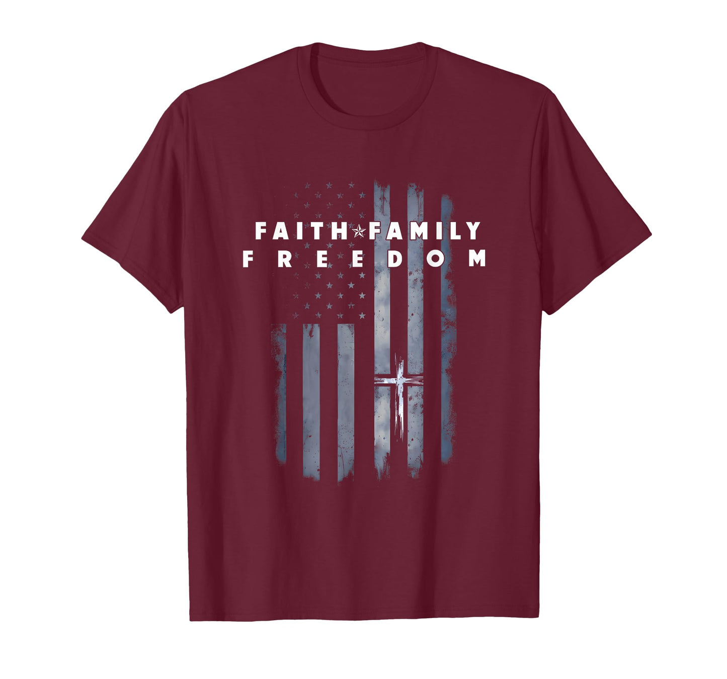Vintage USA Flag Faith Family Freedom Patriotic Christian T-Shirt