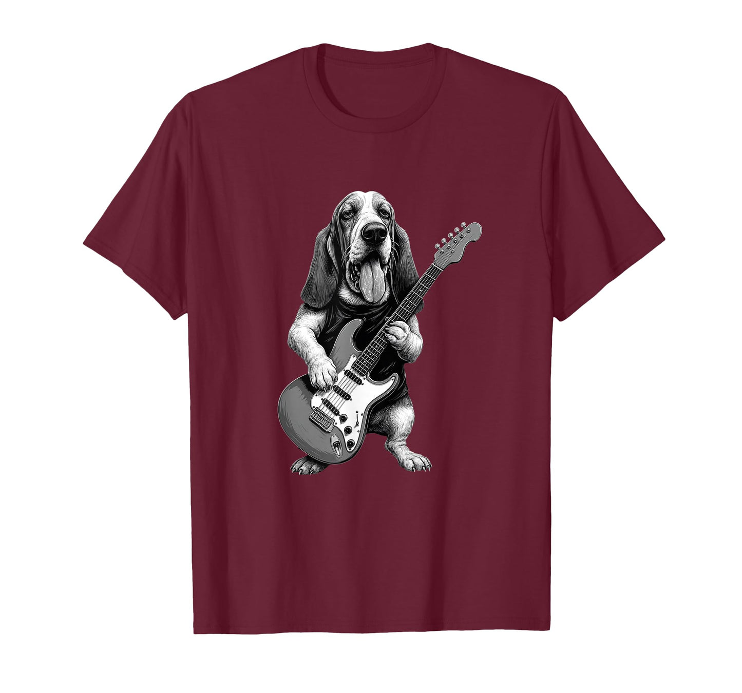 Basset Hound Playing Guitar Funny Basset Hound Dog Lover T-Shirt