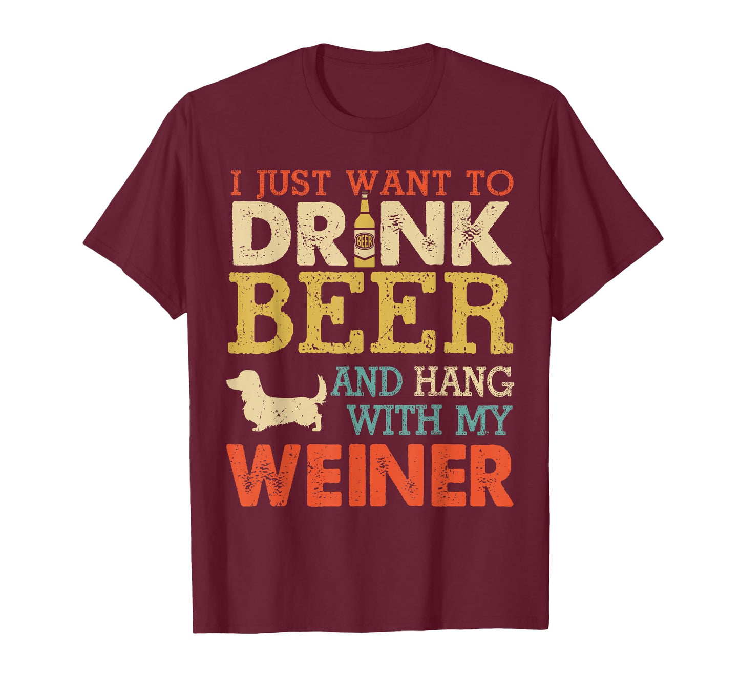 Weiner Dachshund Dad Drink Beer Hang with Dog Funny Vintage T-Shirt