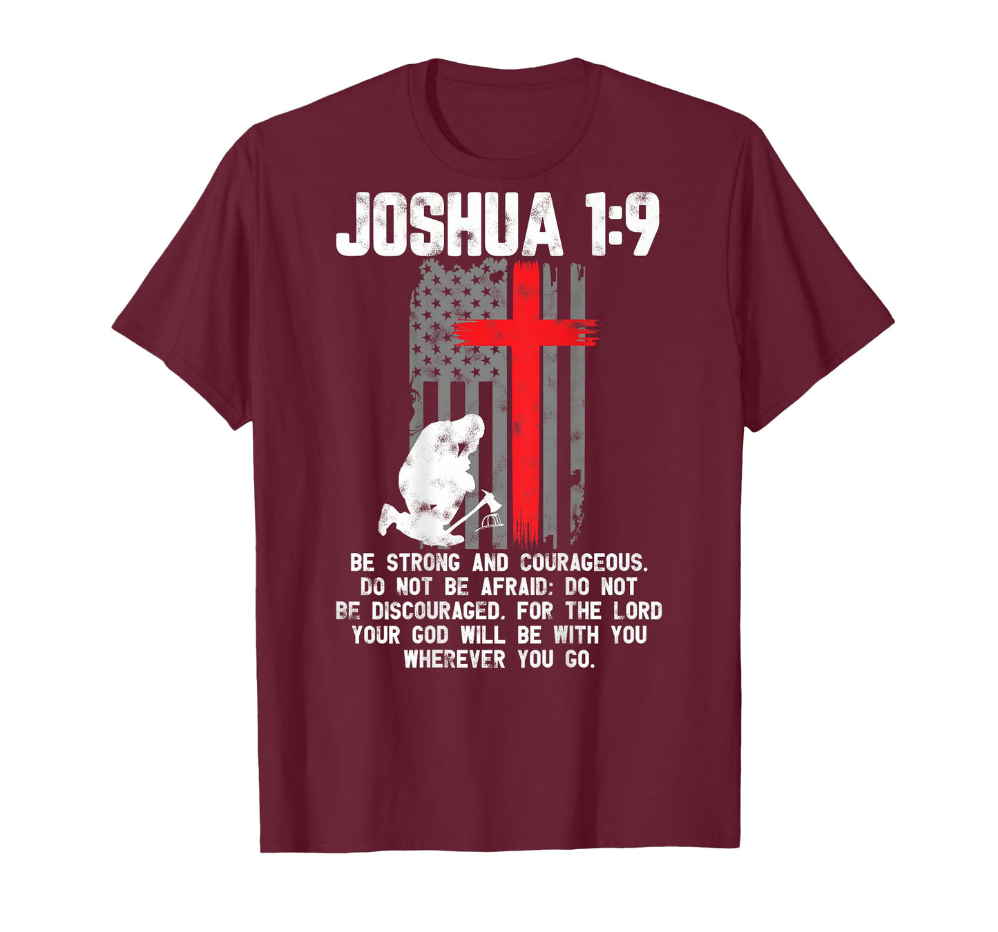 Thin Red Line Firefighter Cross Bible Verse Christian T-Shirt