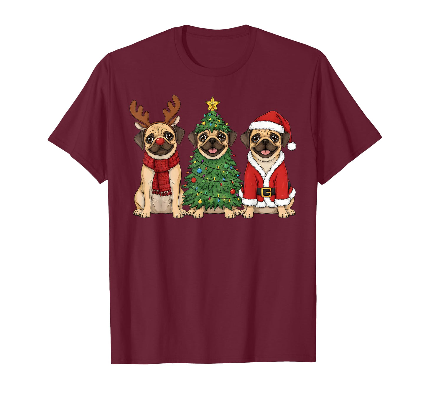 Retro Christmas Puggle Santa Reindeer Dog Lover T-Shirt