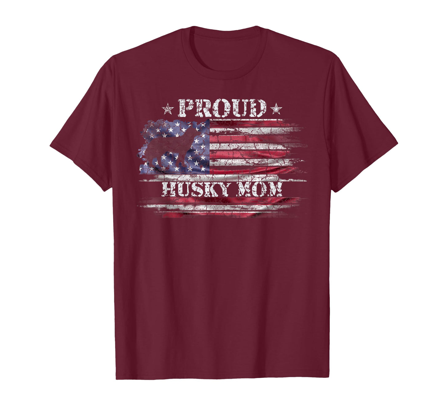 Vintage American Flag Proud Siberian Husky Mom Silhouette Women Kids Men T-Shirt