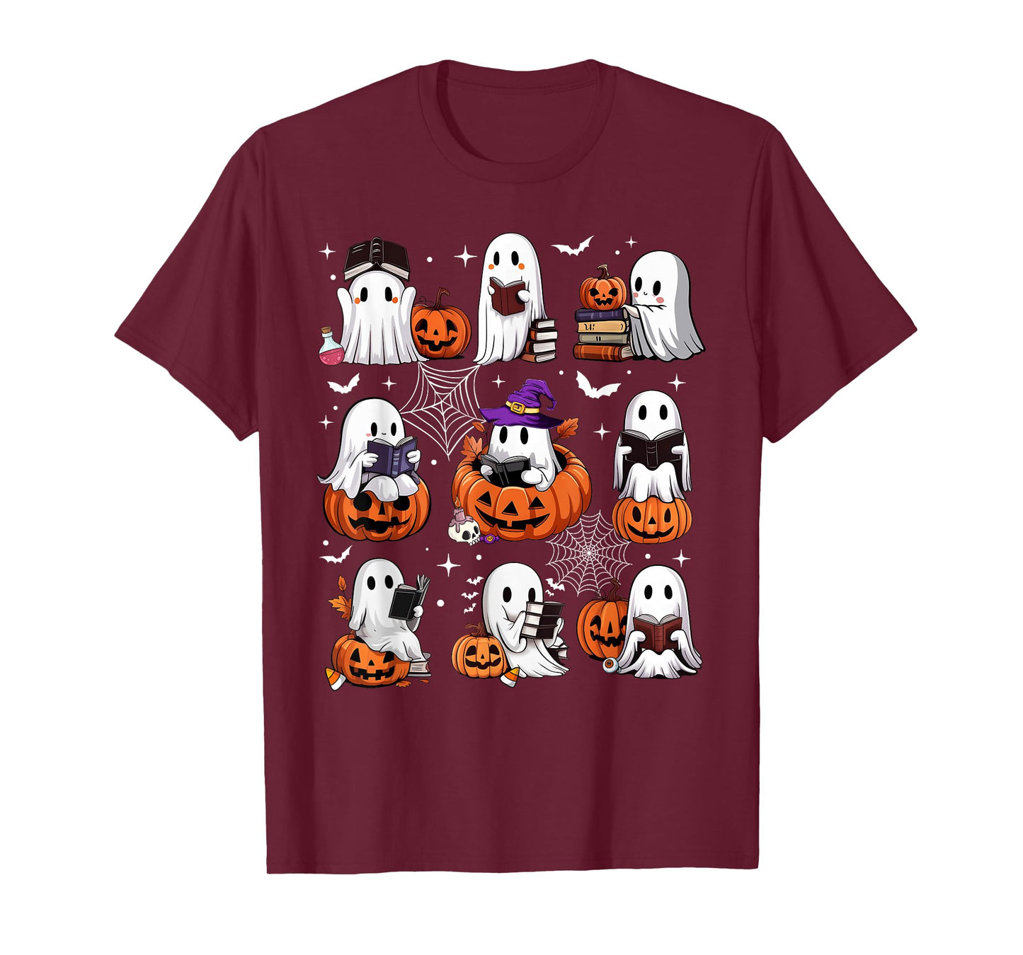 Retro Ghost Reading Books Halloween Bookish Ghost Bookworm T-Shirt