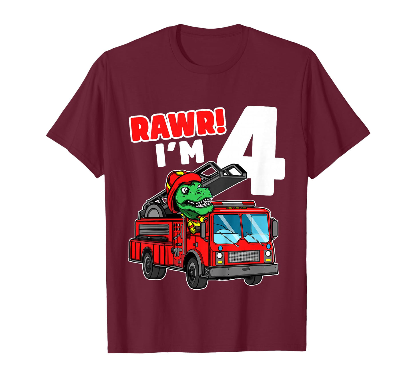 Kids Dinosaur Fire Truck 4th Birthday Boy T-Rex Firefighter 4 T-Shirt