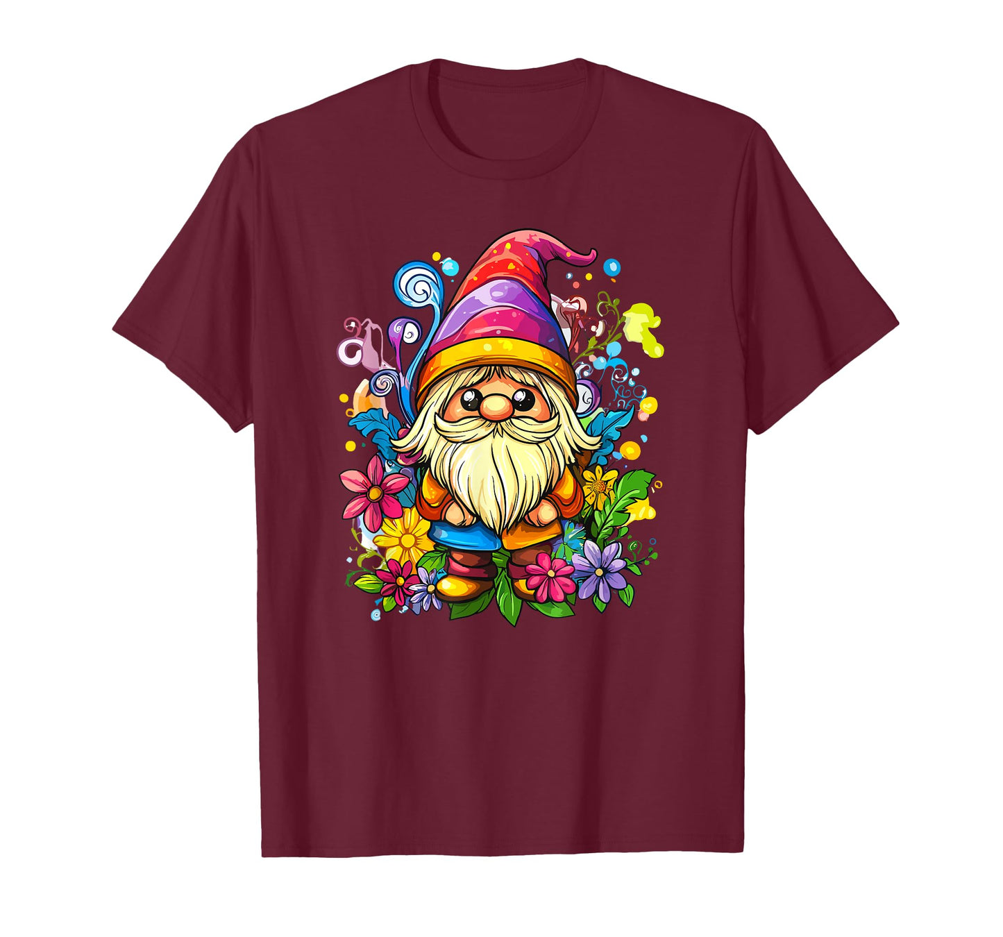 Vibrant Whimsical Gnome Surrounded By Flowers T-Shirt