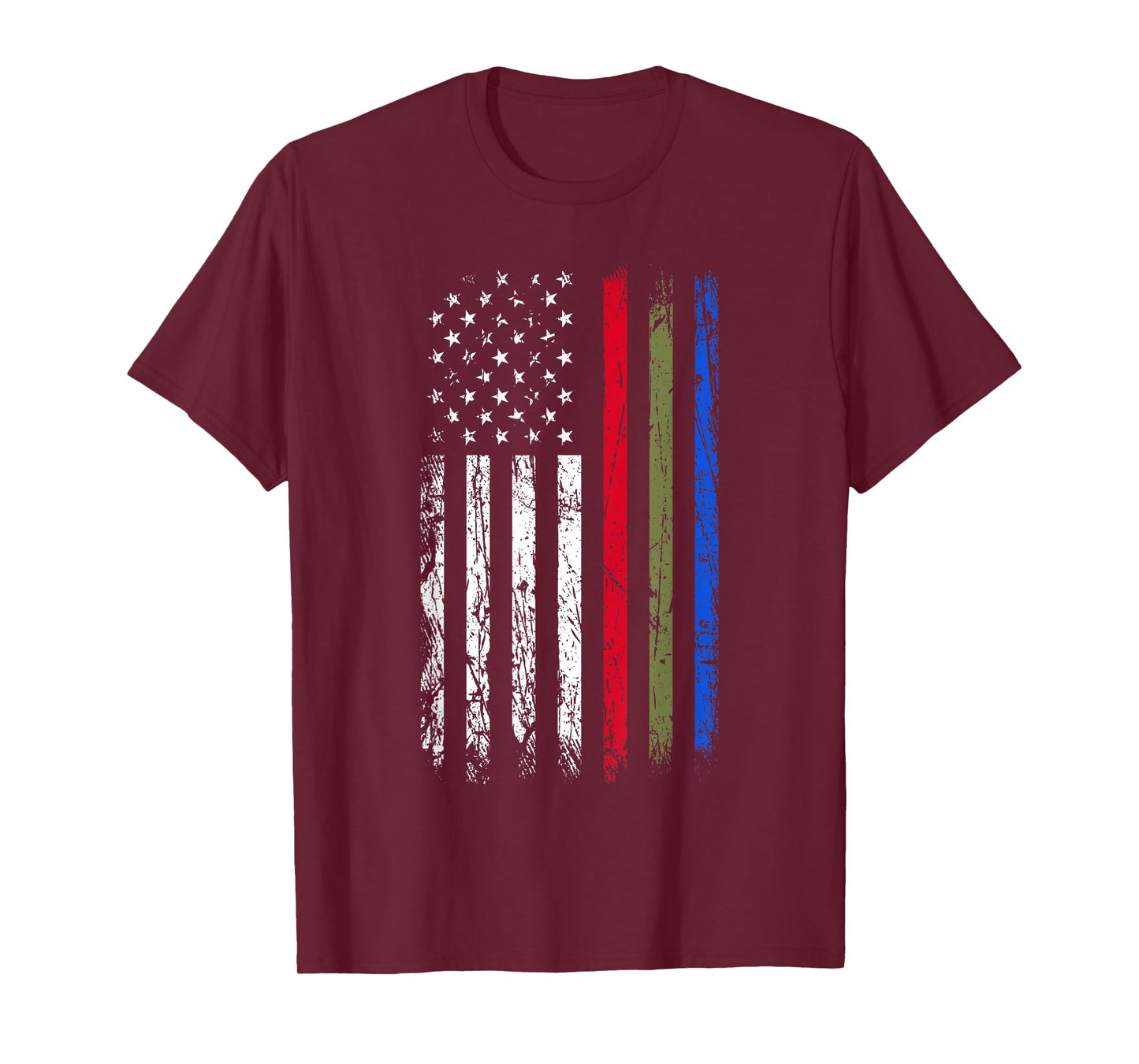 Thin Red Green Blue Line Flag Police Firefighters Military T-Shirt