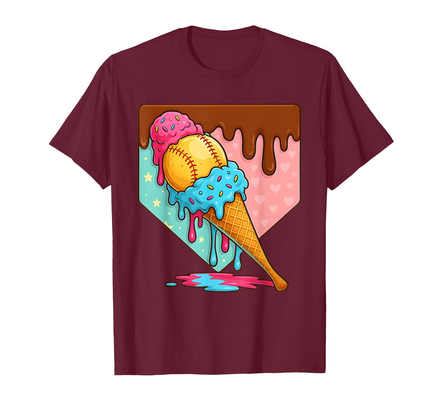 Baseball Home Plate Dripping Ice Cream Drip Youth Boys T-Shirt