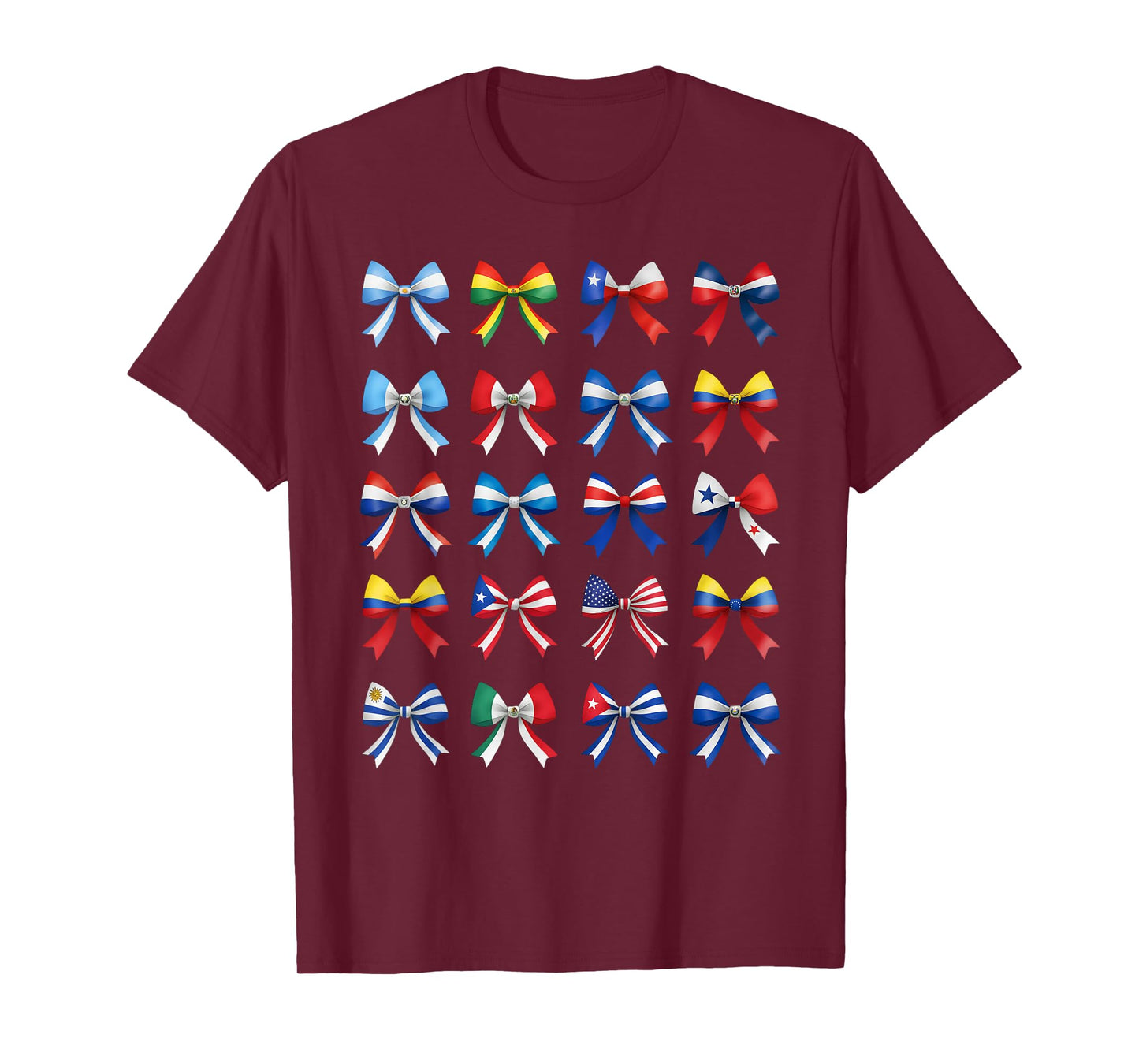Hispanic Heritage Month Countries Flags Maestra Coquette Bow T-Shirt